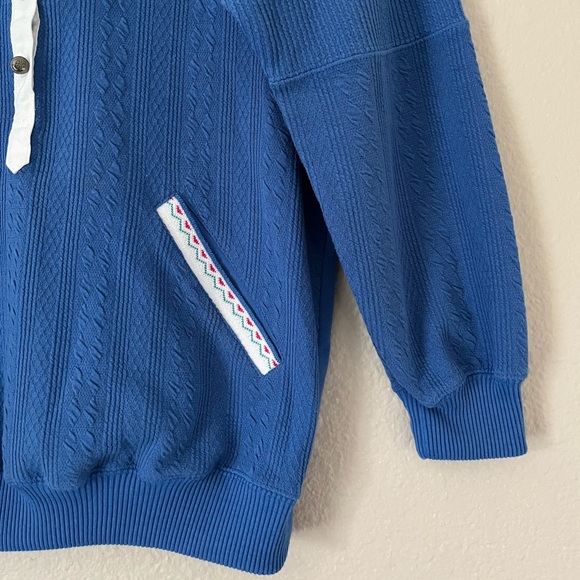 Vintage Cable Knit 1/4 Button Pullover Sweater Floral Silver Button Front Pocket - Picture 4 of 8